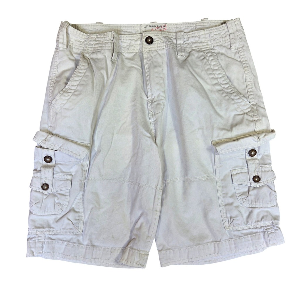 Authentic Garbsh Mens White Cotton Cargo Shorts Size 32 Utility Outdoor Casual